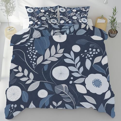 Gaqinhh Abstrakte Blumen Bettwäsche Set 155x220cm, Schlichte Pusteblume Mikrofaser Wendebettwäsche, Aquarell Stil Bettbezug 3teilig mit Reißverschluss und 2 Kissenbezüge 80 x 80 cm