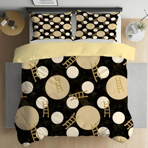 Bettwäsche 200x220 cm 3 Teilig - Punkt Schwarz Beige Wendebettwäsche Set - Abstrakt Bettbezüge mit Reißverschluss und Kissenbezug 80x80cm H524
