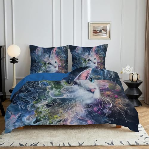 buyluhn Katze Bettwäsche 135x200 Mädchen Mikrofaser Kinder-Wende-Bettwäsche- Set mit Reißverschluß Abstrakte Kunst Bettbezug 2 Teilig Set Kuschel 3D Muster Deckenbezug mit 1 x Kissenbezug 50x75cmZ&2