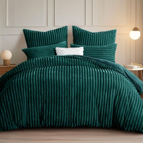 RUIKASI Winter Flanell Bettwäsche 200 x 220 Grün 3teilig - Plüsch Warme Flauschig Winterbettwäsche Cord Teddy Fleece Cashmere-Touch Bettbezug mit Reißverschluss und 2 Kissenbezug 80x80cm