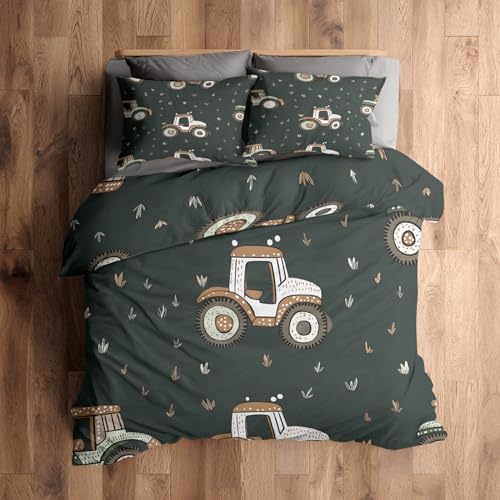 Generisch 140x200 Bettwäsche Traktor Bettbezug - 2tlg, 1 Kissenbezug 70x90, Cartoon Bauernhof Muster, Schlafzimmer Deko, Weiche Mikrofaser Wendebettwäsche mit Reißverschluss - IL271