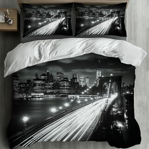 Pechiwuo New York Bettwäsche 135 x 200 cm Kinder 2 Teilig Bettwäsche Set 3D Golden Gate Bridge Bettbezüge Set Weiche Mikrofaser Bettbezug 135 x 200 cm + 1 Kissenbezüge 80x80 cm R517