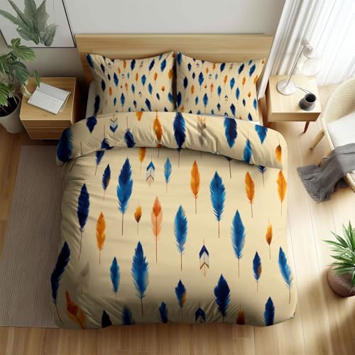 Generisch Beige Bettbezug für Kinder Jungen Mädchen, 240 x 220 cm Gebürstete Mikrofaser Bettwäsche - Einfach Pfeil Tierfedern Bettwäsche-Set Kinderbettwäsche mit Reißverschluss