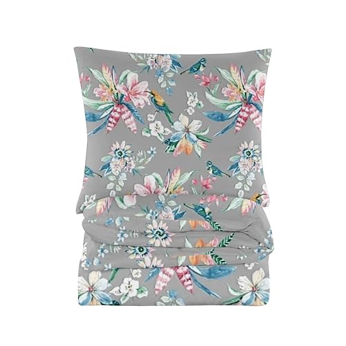 Cotton Market Bettwäsche 135x200 cm - Bettwäsche Baumwoll-Mikrofaser - Bettwäsche-Sets 2 Teilig - Bettbezug 135x200 cm und 1 Kissenbezug 70x80 cm - Grau, Vögel