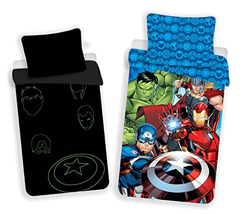 Jerry Fabrics Bettwäsche Set Avengers Leuchtend im Dunkeln, Größe: 140 x 200 cm, 70 X 90 cm, 100% Baumwolle