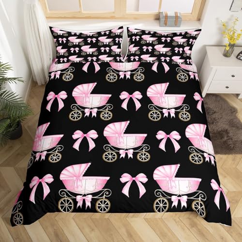 Loussiesd Netter Bowknot Bettwäsche Set 155x220cm für Kinder Mädchen Jungs Träumende Prinzessin Stil Bettbezug Bowknot Betten Bow Muster Bettwäsche-Set Zimmer Dekor Auto