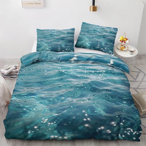Bettwäsche 135x200 Kinder Blauer Meer Bettbezug 135 x 200 cm 2 Teilig Wendebettwäsche 3D Meerblick Weich Mikrofaser Bettwäsche-Sets mit Reißverschluss und 1 Kissenbezüge a.953