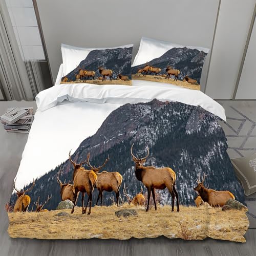 Bettwäsche 135x200 Elch Bettbezug, Stein Weich Atmungsaktiv Bettwäsche Set, Mikrofaser Bettbezüge und 2 Kissenbezüge 80x80 cm mit Reißverschluss für GanzjaehrigY2