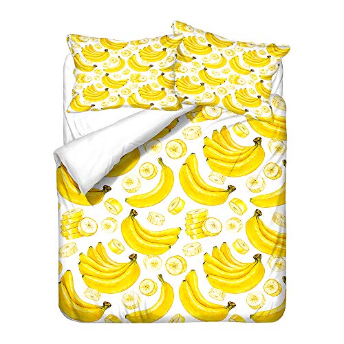 Morbuy Bettbezug Bettwäsche Set, Tropische Frucht 3D Drucken Bettwäsche-Set Junge Mädchen Deluxe Mikrofaser Weiche mit Reißverschluss Bettbezug und Kissenbezüge (135x200cm,Banane)