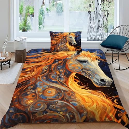 HOGDISAJD Totem Pferd Bettbezug Set Tier 3D Drucken Bettwäsche DekoRatteteiv Mit Reißverschluss Mikrofaser Set Kinder Bettwäsche Single?135x200cm?