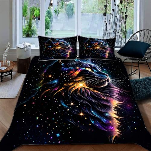 Ruiqieor Bettwäsche 135x200cm,Sternenhimmel Katze Motiv Bettwäsche Set, Flauschig Weich Bettbezüge Set,1 Bettbezug und 2 Kissenbezug 80x80 cm,3D Druck Cat Tier Muster?#5?