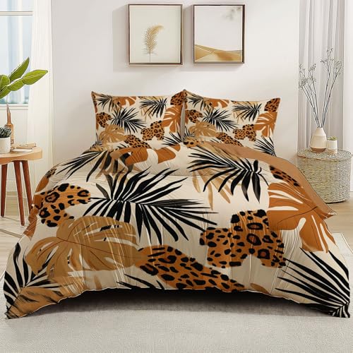 Bettwäsche 220 X 200 cm 3D Wendebettwäsche 3 Teilig Flauschige Braun Beige Mikrofaser Bettwäsche 2 Kissenbezug 80X80 Tropisch Pflanze Mode Mädchen Jungen Mit Reißverschluss