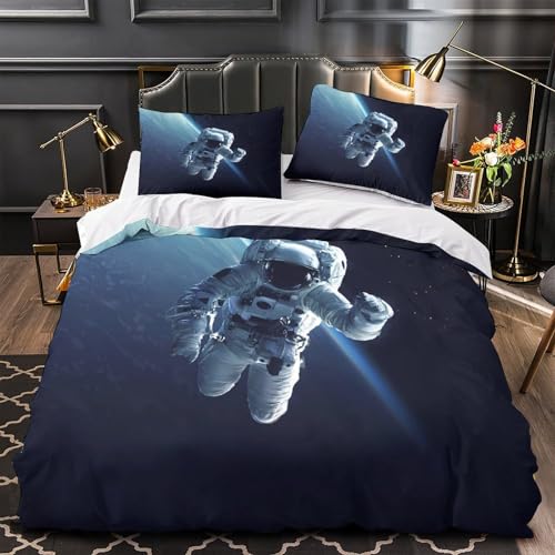 FPAKAKIIE Astronaut im Weltraum 3D Bedruckt Deckenbezug 3teilig Mikrofaser leichtgewichtig Thema Weltraumforschung Deckenbezug 2 Kissenbezüge fleckenfest Kinder Jugendliche Single?140x200cm?