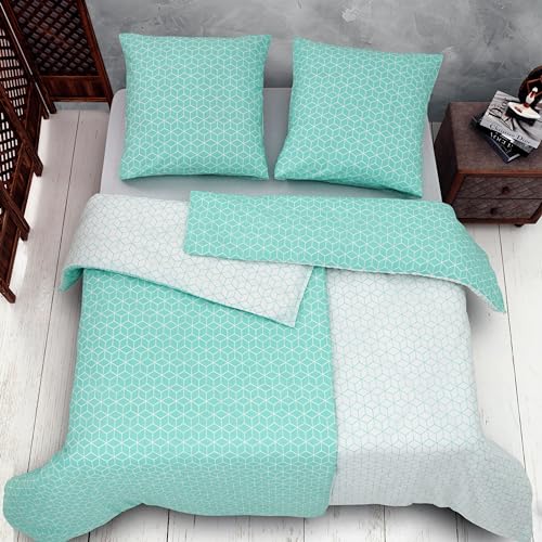 Vency Bettwäsche 135x200 4-Teilig Türkis - Oeko-TEX 80% Baumwolle & 20% Polyester, 2X Bettbezug Reißverschluss + 2X Kissenbezug 80x80 Umschlagverschluss, Puzzle Modell