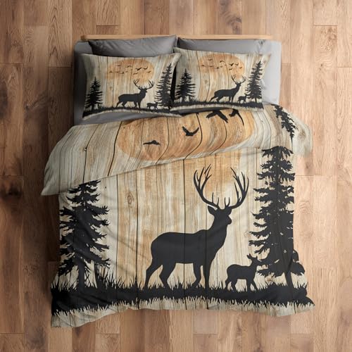 Generisch Mikrofaser Bettwäsche 155x220 Hirsch 2tlg - Jagd Elch Wilde Tiere Wendebettwäsche Deko, Weiche Bügelfreie Bettbezug mit Reißverschluss, 1 Kissenbezug 80x80 AC621