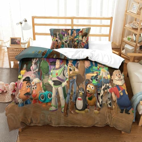 QRWEW Toy Story Bettbezug Set Bettwäsche-Sets Kinderbettwäsche Reißverschluss Mit Kissenbezügen Betten Set Für Jungen Und Mädchen, Kinder Single?135x200cm?