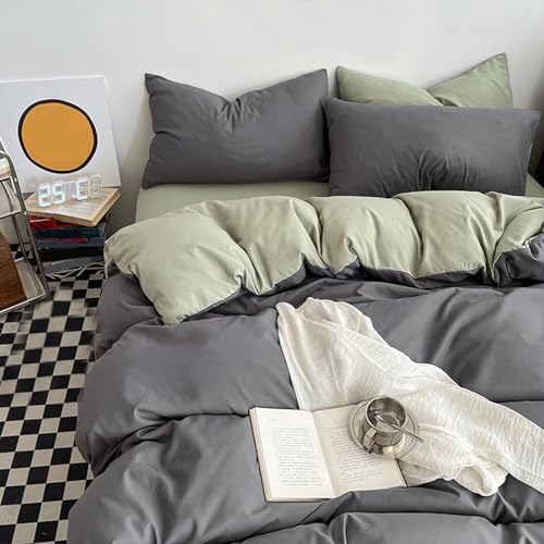 KLUOT Baumwolle Bettwäsche 180 x 220 cm Bequem Bettbezug Grau Grün Atmungsaktiv weich und leicht Bettwäsche Wendebettwäsche mit Reißverschluss