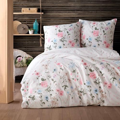 ZIRVEHOME Bettwäsche Set dreiteilig, 200x200cm Bettbezug, Baumwolle, geblümt, Palitra V1