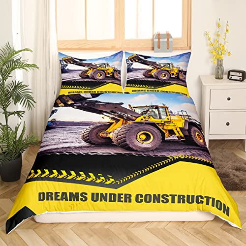 Gelb Bagger Bettwäsche 135x200 Jungen Bagger Baufahrzeug Bettbezug Set Mädchen Kinder Jungs Schlafzimmer Dekor 2St Modern Jugendliche Wagen Traktor Bettwäsche bagger Konstruktion Motif Bettwäsche