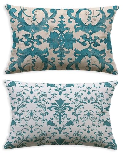 Kissenbezug 40x70 2er Set Kissen Türkis Samt Kissenbezug Böhmen,2026 Neu Rechteck Doppelseitiger Druck Kopfkissenbezug für Winter Home Innen Sofa Wohnzimmer Schlafzimmer Bettwäsche Büro Deko O-567C