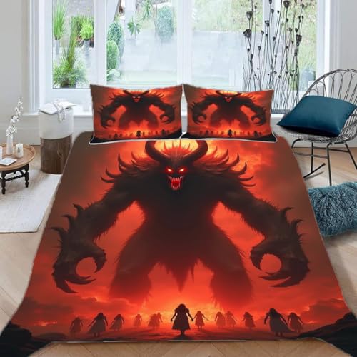 Zbeiba Monster Muster Bettwäsche 135x200,Teufelsbild Bettbezug Set Für Teenager Kinder Mikrofaser Bedding + 2 Kissenbezüge(135x200+2 * 80x80,#8