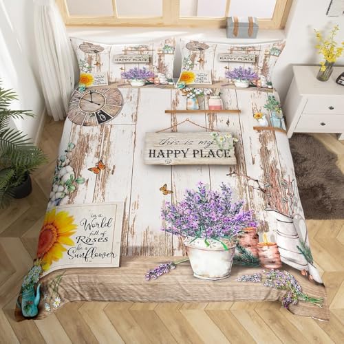 Landhausstil Bettwäsche 140x200 Lila Blumen Bettwäsche-Sets 3D Gedruckter Bettbezug Weiche Kuschelig Mikrofaser Bettbezüge mit Reißverschluss und 2 Kissenbezüge 80x80 D-1480