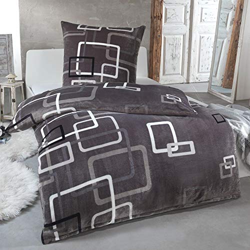 MALIKA® Kuschelige Winter Plüsch Bettwäsche Cashmere-Touch Coral Fleece mit Kissenbezug 80x80 wärmer als Biber oder Flanell, Größe:135x200 + 80x80, Design - Motiv:Design 3