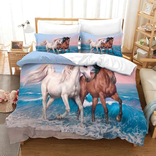 CHUIYUFULAN Pferd Bettbezug Bettwäsche-Sets Kinderbettwäsche-Set Reißverschluss Mit Kissenbezug, Betten Set Für Jugendliche Kinder Schlafzimmer Single?140x200cm?