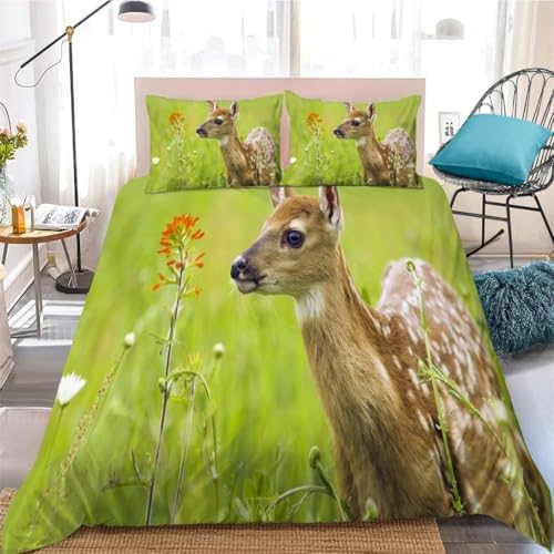 TACOKI Sika-Hirsch Bettwäsche 155x220 Hirsch Bettwäsche Set, 3D Muster Wendebettwäsche Bettbezug 3-teilig Weich Cozy Mikrofaser Bettbezüge + 2 Kissenbezüge 80x80 cm 4725a