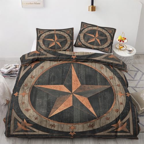 Holz Stern Bettwäsche 155x220cm 2 teilig, Vintage Stern Bettbezug mit Reißverschluss, Weich & Bügelfrei, Landhausstil Star Bettwäsche Set Microfaser mit 1 Kissenbezug 80x80 cm Holz Stern Bettwäsche 155x220cm 2 teilig, Vintage Stern Bettbezug mit Reißverschluss, Weich & Bügelfrei, Landhausstil Star Bettwäsche Set Microfaser mit 1 Kissenbezug 80x80 cm