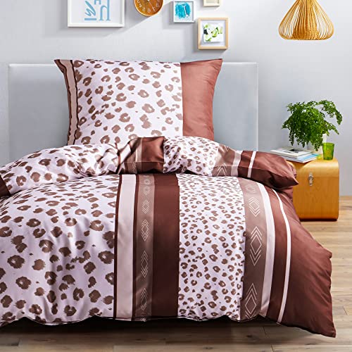 HENGWEI Bettwäsche 140x200 2teilig Set Extraweiches Bettwäsche-Sets für Einzelbett Hochwertiges Mikrofaser Luxus Bettbezug mit Kissenbezug 70x90cm, Brauner Leopardenmuster 100g/?