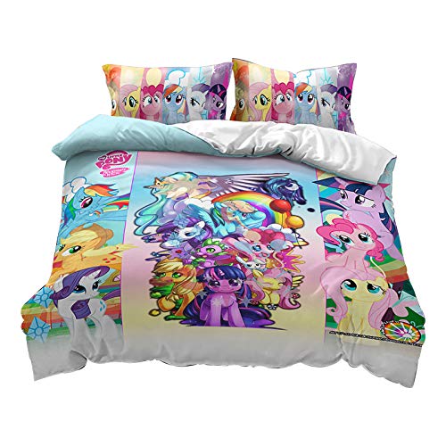 Fgolphd Pony Bettwäsche Und Kissenbezüge 3D-Drucken Mikrofaser Bettbezug-Set Für Jugendliche Gib einem Mädchen einen Prinzessintraum. (8,220 x 240 cm)