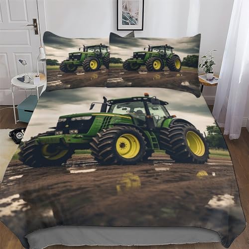 DCCCY Traktor Bettwäsche Bettbezug Und Kissenbezug, Mikrofaser Bettbezüge Deckenbezug Set 2teilig Für Erwachsene Teenager Kinder Single(135x200cm)