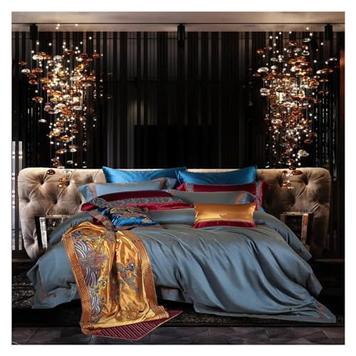 SteFik Luxuriöse Brokat-Jacquard-Bettwäsc he aus ägyptischer Baumwolle, Patchwork-Bettwäsche-Set , Bettbezug, Gold-Drachen-Stickerei, Bettfahne, Bettlaken oder Tagesdecke, Alle Jahreszeiten