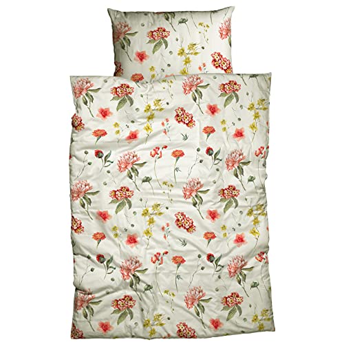 Traumschlaf kuschelig weiche Biber Bettwäsche Fridoline orange Ecru im Blumen Stil aus 100% Baumwolle mit Reißverschluss 135x200 cm + 80x80 cm