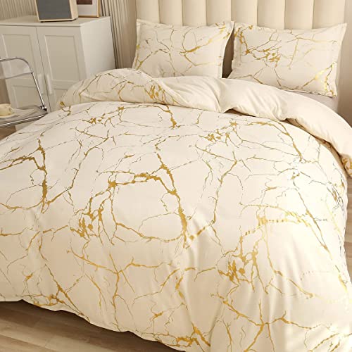 Tospass Marmor Optik Bettwäsche 135x200cm Beige Gold Marmor Glitzermuster Bettwäsche-Sets Mikrofaser ÖKO-TEX Deckenbezug 1 Bettbezug mit Reißverschluss und Kissenbezug 80x80cm