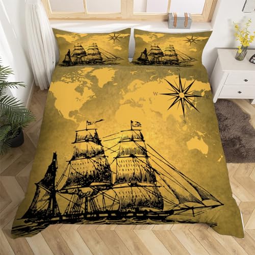 3D Maritim Segelboot Bettwäsche 135x200 Nautische Weiche Microfaser Bettwäsche Sets Bettbezug Reißverschluss und 2 Kissenbezug 80x80 cm