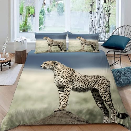 MOXINO 3D Leopard Bettwäsche 135x200 cm 2teilig Leopard Bettwäsche für Kinder Leicht Mikrofaser Bettbezug Sommer Weiche Bettbezüge mit Kissenbezüge 50x75?Muster 4-19?