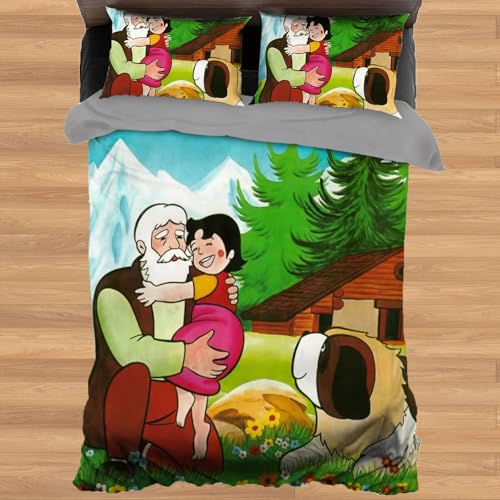 Heidi Anime Bettwäsche 135x200cm Bettbezüge Mikrofaser Bettdecken Bezug & Kissenbezug 80x80 cm Schlafzimmer dekorative Kinder Bettwäsche-Sets (Anime-Fans)