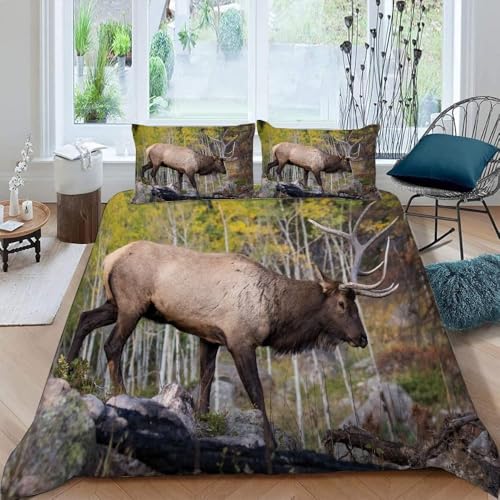 Rotwild Bettwäsche übergröße 155x220 Hirsch 3 Teilig Bettbezug 155 x 220 cm 3D Bettwäsche-Sets Weiche Bettbezug Set Dschungeltiere Bettbezüge Set und 2 Kissenbezüge a.4263