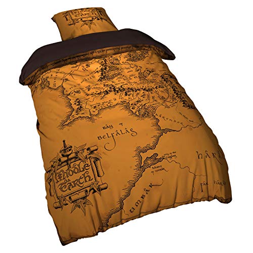 Elbenwald Herr Der Ringe Bettwäsche mit Mittelerde Karte Motiv für Herren Damen Unisex braun