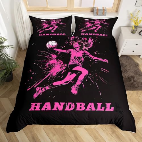 Homewish Handball Sport Mikrofaser Bettwäsche 135x200 Kinder Jungen Mädchen Sportbegeisterter Bettbezug Jugendliche Ballspiele Bettwäsche Set Ink Splash Graffiti Schwarz Rosa Erwachsene Bedding