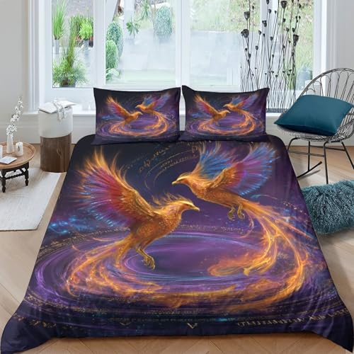 kaiyun Two Phönixes, Background of Cosmic Twilight 3D Effekt Bettwäsche-Set,Kissenbez üg Und Bettbezug,Microfaser Für Männer Und Frauen Teenager King?220x240cm?