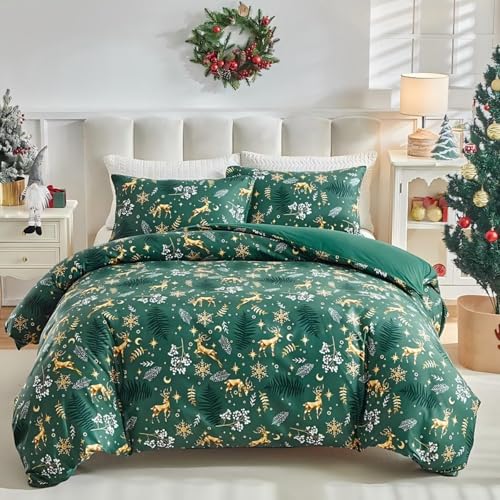 Freyamy Weihnachts Bettwäsche 135x200cm Kinder Grün Gold Weihnachtselch Bettwäsche-Sets Junge Mädchen Weihnachtsmotive Mikrofaser Deckenbezug 1 Bettbezug mit Reißverschluss und Kissenbezug 80x80cm Freyamy Weihnachts Bettwäsche 135x200cm Kinder Grün Gold Weihnachtselch Bettwäsche-Sets Junge Mädchen Weihnachtsmotive Mikrofaser Deckenbezug 1 Bettbezug mit Reißverschluss und Kissenbezug 80x80cm