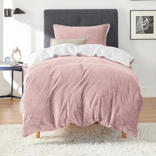 BEDSURE Flauschige Bettwäsche 135x200 Rosa - Winter Bettbezug Fleece mit 80x80 cm Kissenbezug, Warme Bettwäsche-Sets mit Reißverschluss, Kuschel Waffelpique Winterbettwäsche für Einzelbett