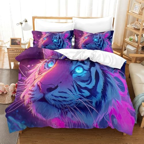 PXQKZPMYH Tiger Bettwäsche 3D Bettbezug Mikrofaser Bedding Für Kinder Teenager Erwachsene Weich Und Atmungsaktiv Double?200x200cm?