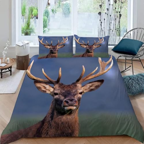 Elche Bettwäsche 135x200 Kinder Wilde Tiere Bettbezug 3D Weiche Mikrofaser 3 Teilig Bettwäsche-Sets mit Reißverschluss und 2 Kissenbezüge 80x80 cm B.1967