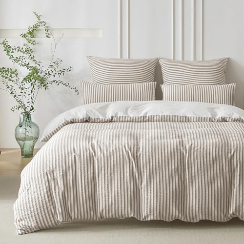 SOULFUL Bettwäsche 220x240 Baumwolle Gestreift, Jacquard Gewaschene Baumwolle Boho Bettwäsche-Sets Ästhetisches Kontrastdesign mit Reißverschluss-Braun SOULFUL Bettwäsche 220x240 Baumwolle Gestreift, Jacquard Gewaschene Baumwolle Boho Bettwäsche-Sets Ästhetisches Kontrastdesign mit Reißverschluss-Braun