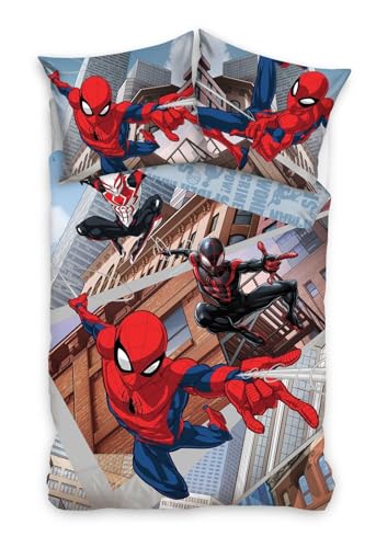 Carbotex Spiderman Wendebettwäsche Set für Kinder, Jugendliche und Erwachsene 135x200/80x80cm SM243214