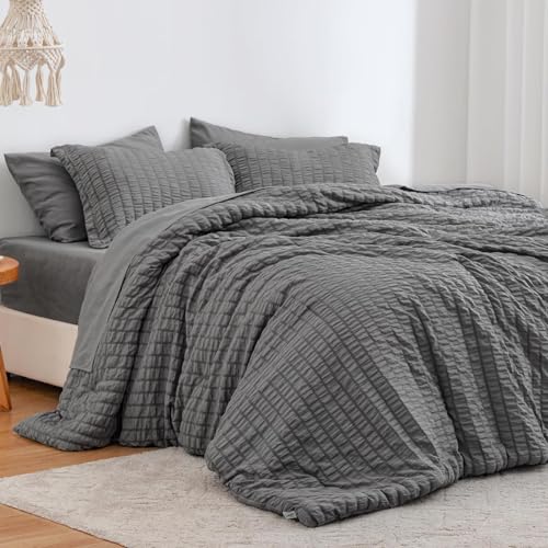 Sedefen Seersucker Bettwäsche 135x200cm Dunkelgrau Grau Uni Einfarbige Wende Bettwäsche Set Weiche Bettbezug 135x200cm und 1 Kissenbezüge 80x80cm mit Reißverschluss Sedefen Seersucker Bettwäsche 135x200cm Dunkelgrau Grau Uni Einfarbige Wende Bettwäsche Set Weiche Bettbezug 135x200cm und 1 Kissenbezüge 80x80cm mit Reißverschluss